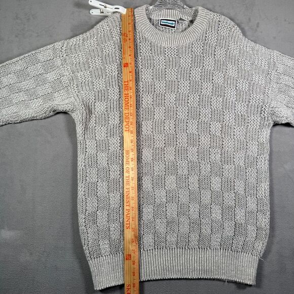 VTG Weekends Mens Sweater L Gray 3D Tonal Check Oversized Chunky Grandpacore Y2K - Picture 5 of 8